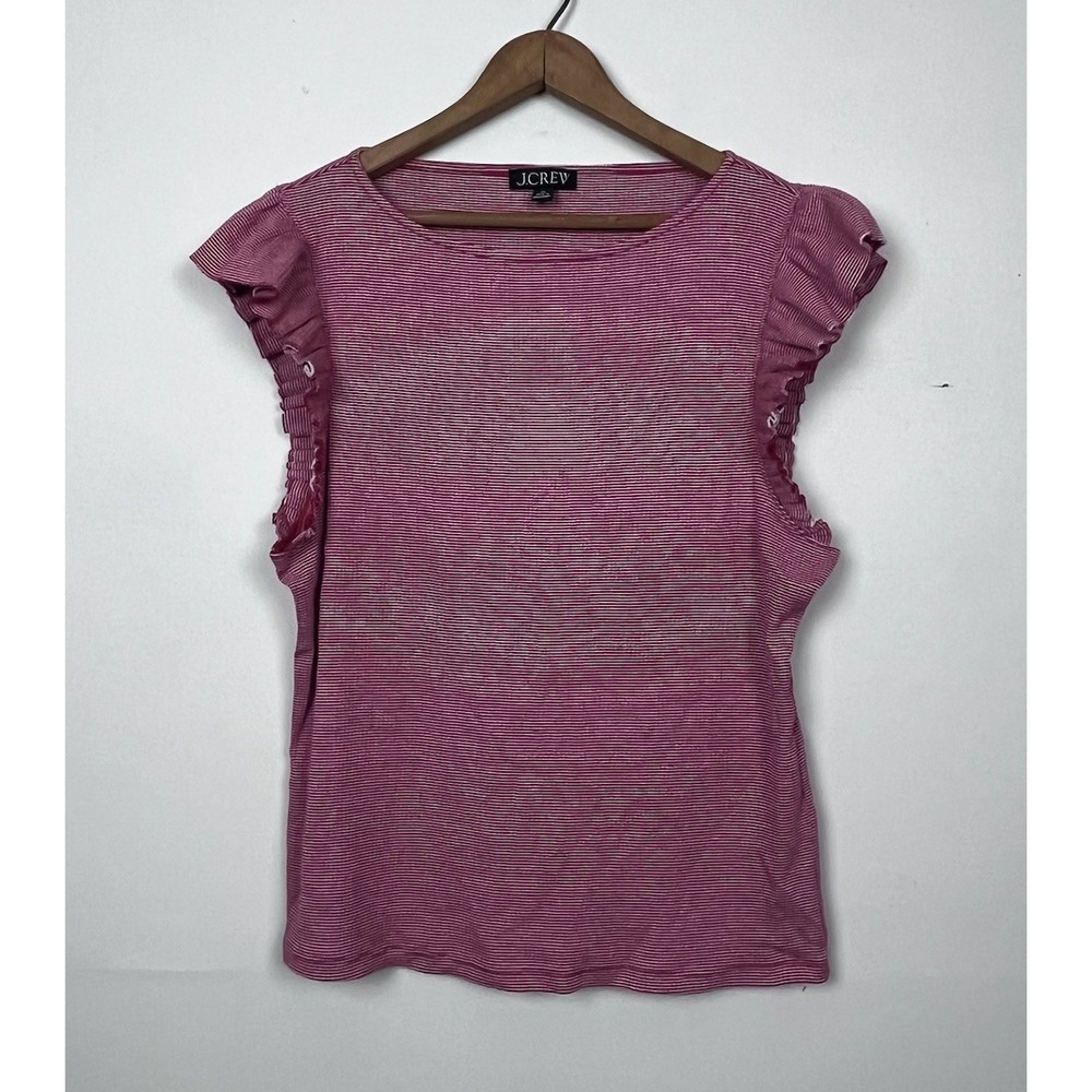 J.Crew Womens Rib Ruffle Boat Neck Tank‎ Top XL Red & White